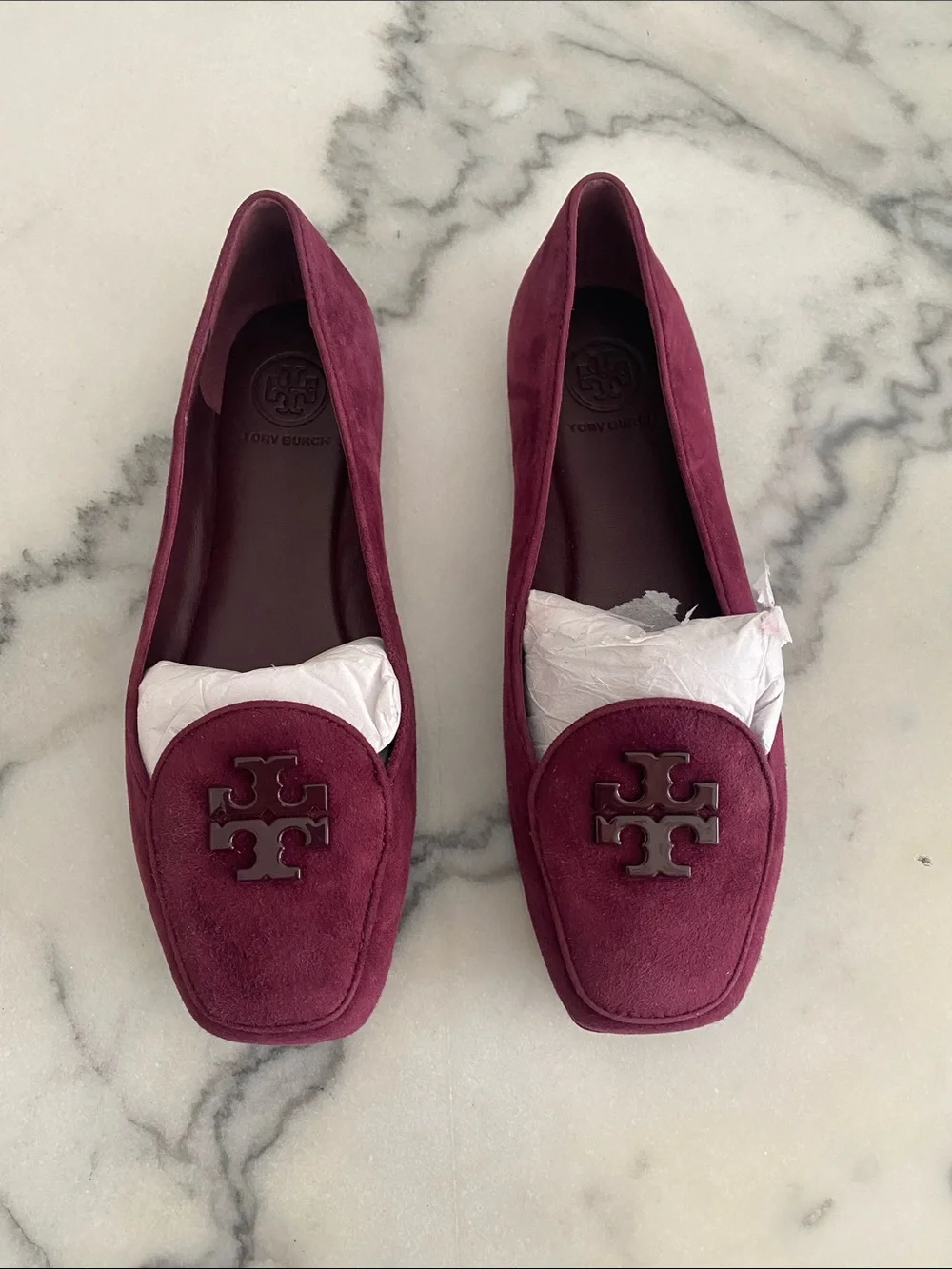 Tory Burch Suede Loafers in Deep Wine